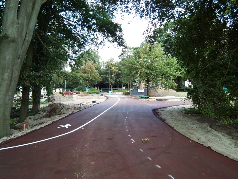 Het lusvormige pad volgt een rij bestaande beukenbomen en daalt vervolgens geleidelijk naar tunnel niveau langs een groen talud. Harderwijk